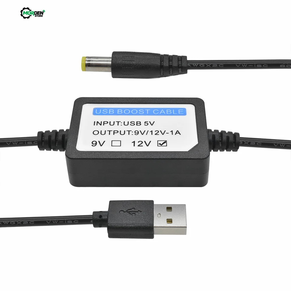 USB Power Boost Cable Adapter - DC-DC 5V to 9V/12V Step-Up Converter with DC Plug