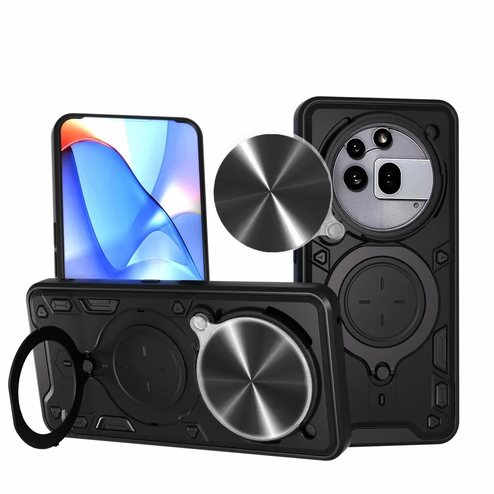 Sliding Lens Back Case with Magnetic Stand Holder - Durable Protective Hard Cover