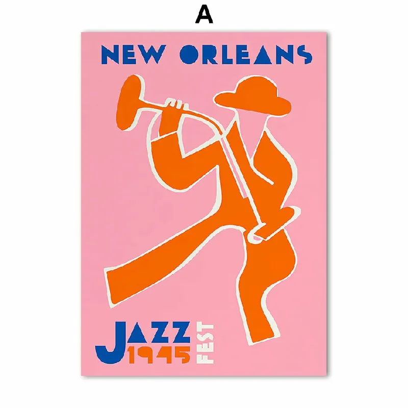 Jazz Festival Music Gramophone Saxophone Vinyl Records Black Cat Art Poster Cello Canvas Painting Wall Print Picture Home Decor