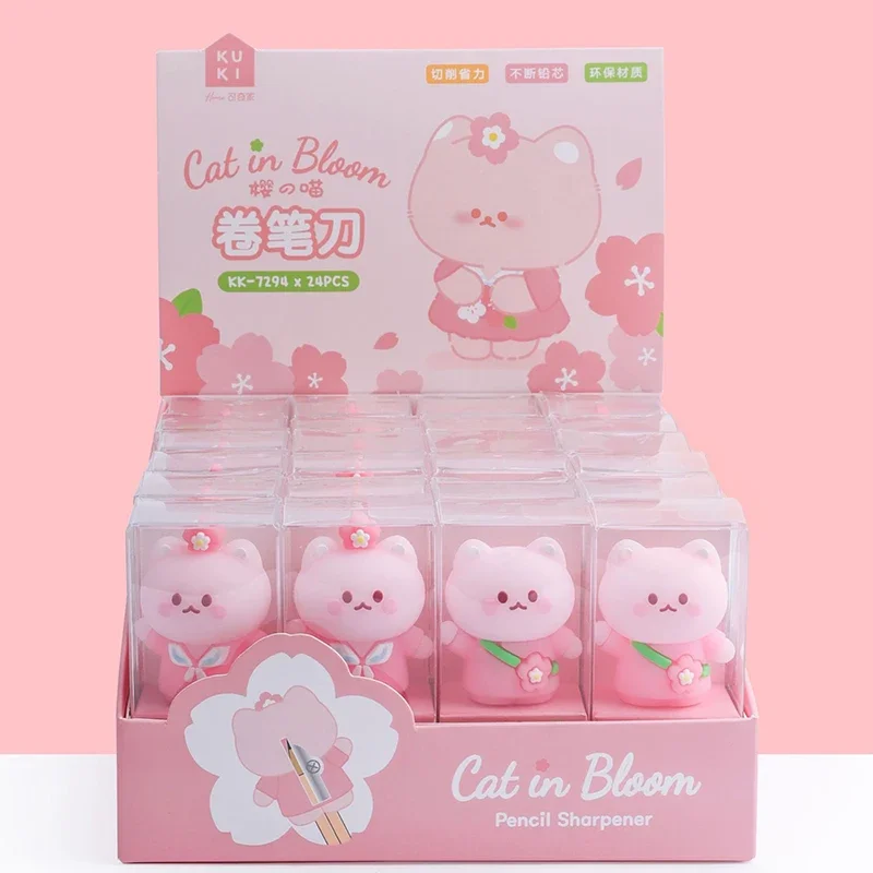 

Kawaii Cat In Bloom Pencil Sharpener Cute Mini Pencil Sharpener Portable Pen Cutter Korean Stationery Kids Gifts Office Supplies