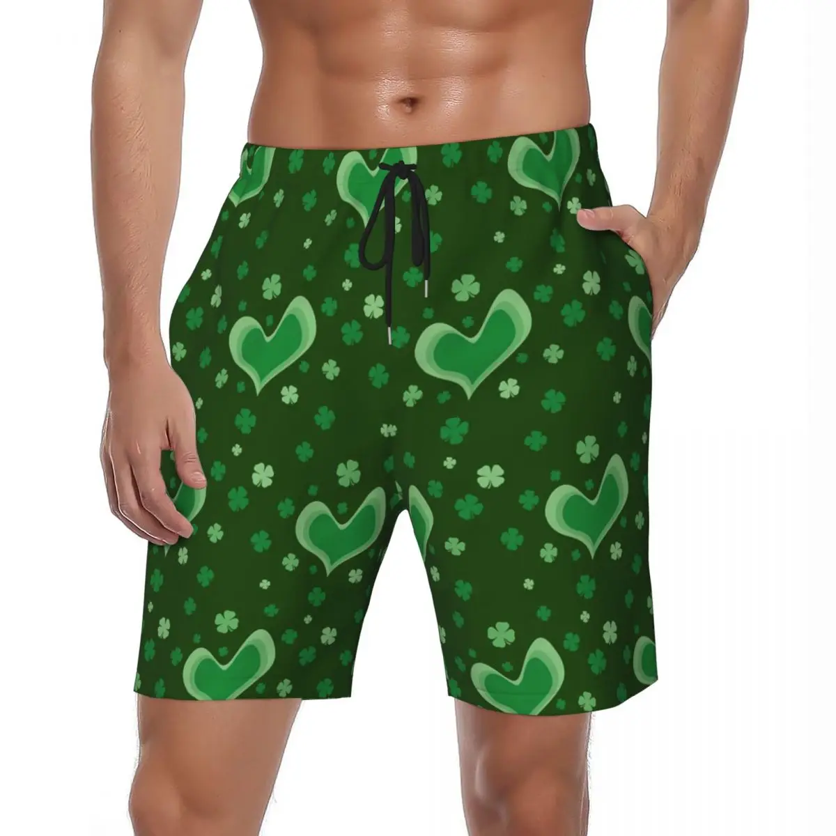 

Шорты мужские пляжные в стиле ретро, быстросохнущие модные короткие штаны в стиле ретро, с принтом зеленых сердец, для бега, День Святого Патрика, Y2K