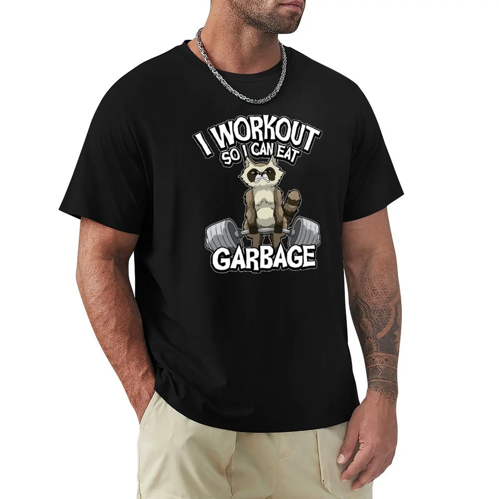 I Workout So I Can Eat Garbage - Fitness Raccoon T-shirt customs new edition Men's t-shirt