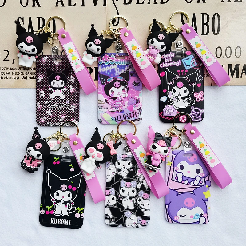 

Anime Sanrio Keychain Card Sleeve Kuromi Kawaii Cute Student Handbag Bus Pass Pendant Decoration Accessories Toys For Girls