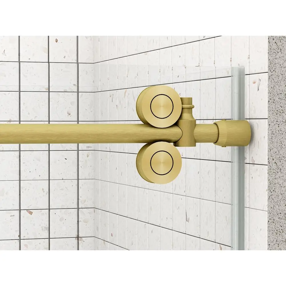 48" W x 76" H Frameless Sliding Glass Shower Door with Handle Clear Tempered Glass Stainless Steel Frame Adjustable Installation 5