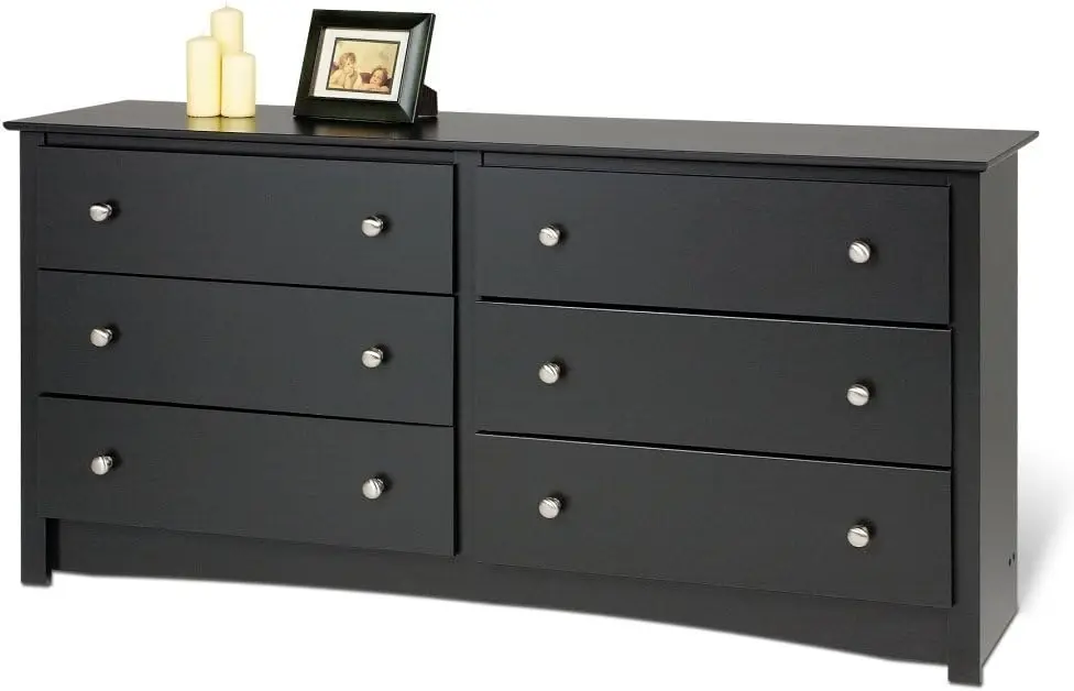 

Prepac Sonoma Bedroom Furniture: Black Double Dresser for Bedroom, 6-Drawer Wide Chest of Drawers