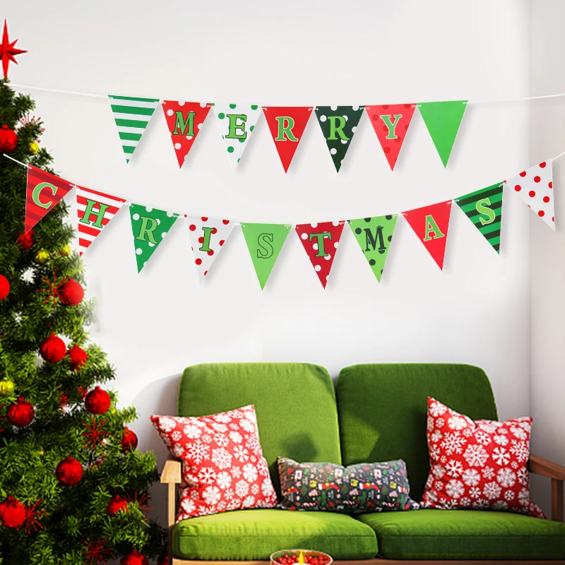

Christmas Banner Flag Christmas Decoration for Home Bunting Pennant Noel Navidad Natal 2024 New Year Party Decor Backdrop Banner