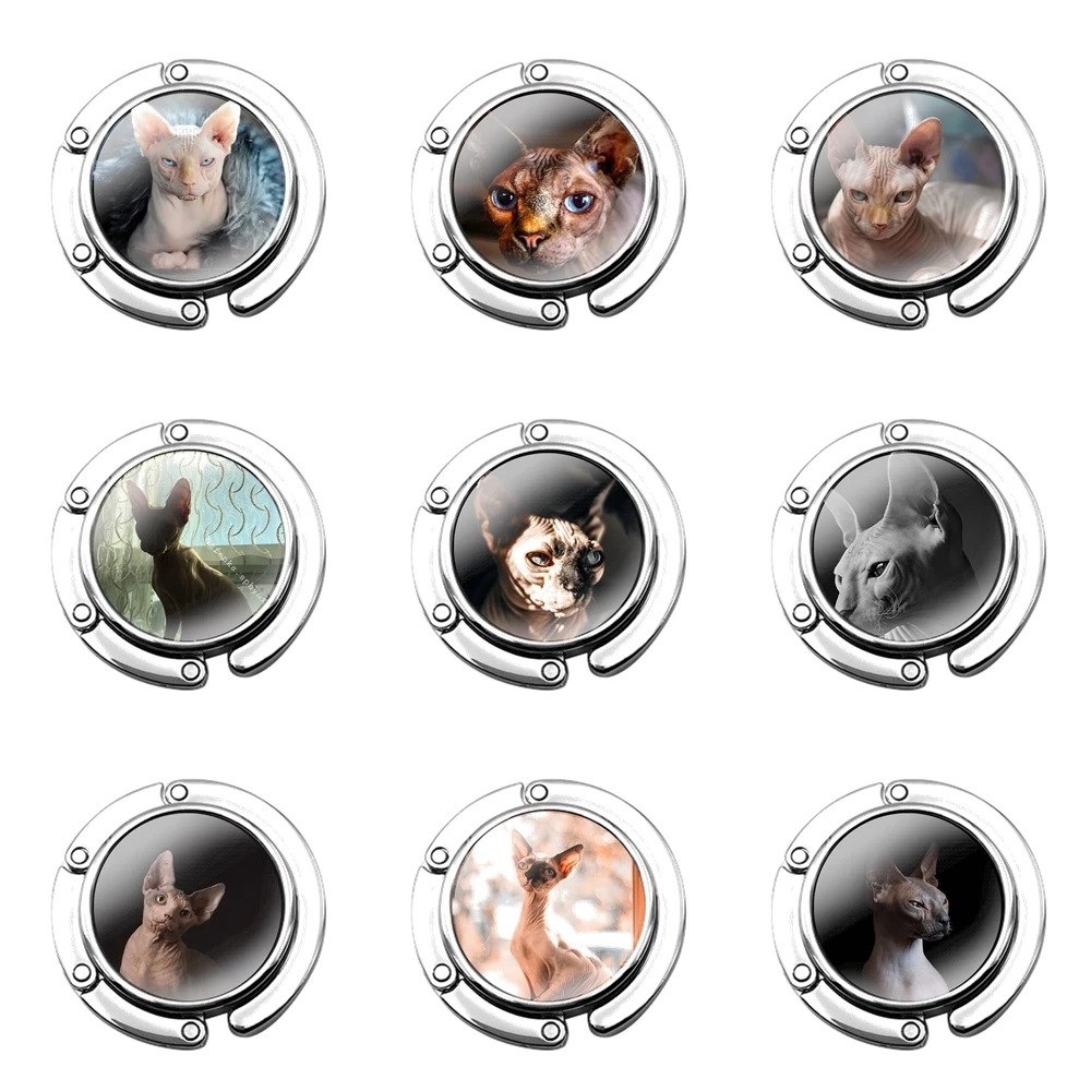 

Canadian Hairless Beerus cat sphynx cat Foldable Purse Hook for Women's Table Handbag Storage Folding Decor Table Hook