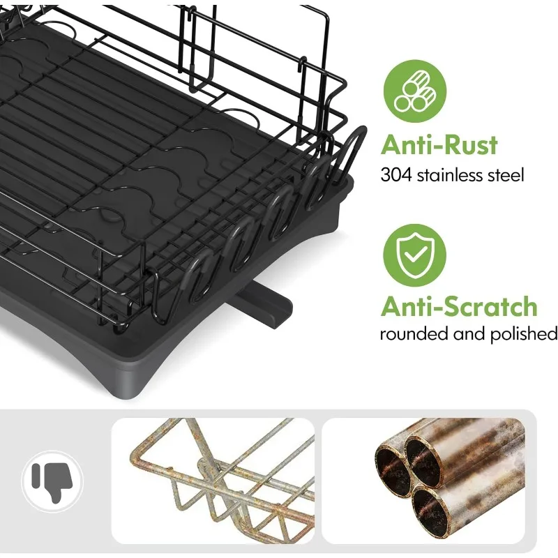 Qienrrae Dish Drying Rack with Drainboard Set, Stainless Steel Dish  Drainers for Kitchen Counter, Dish Strainer with Utensil Holder, 360°  Swivel Spout