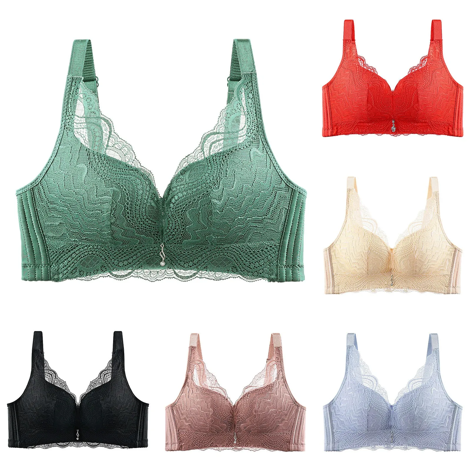 

Plus Size Latex Bra Women'S Comfortable Underwear Sexy Lace Push Up Gathering Lingerie Bralette No Steel Ring Low Cut Bra