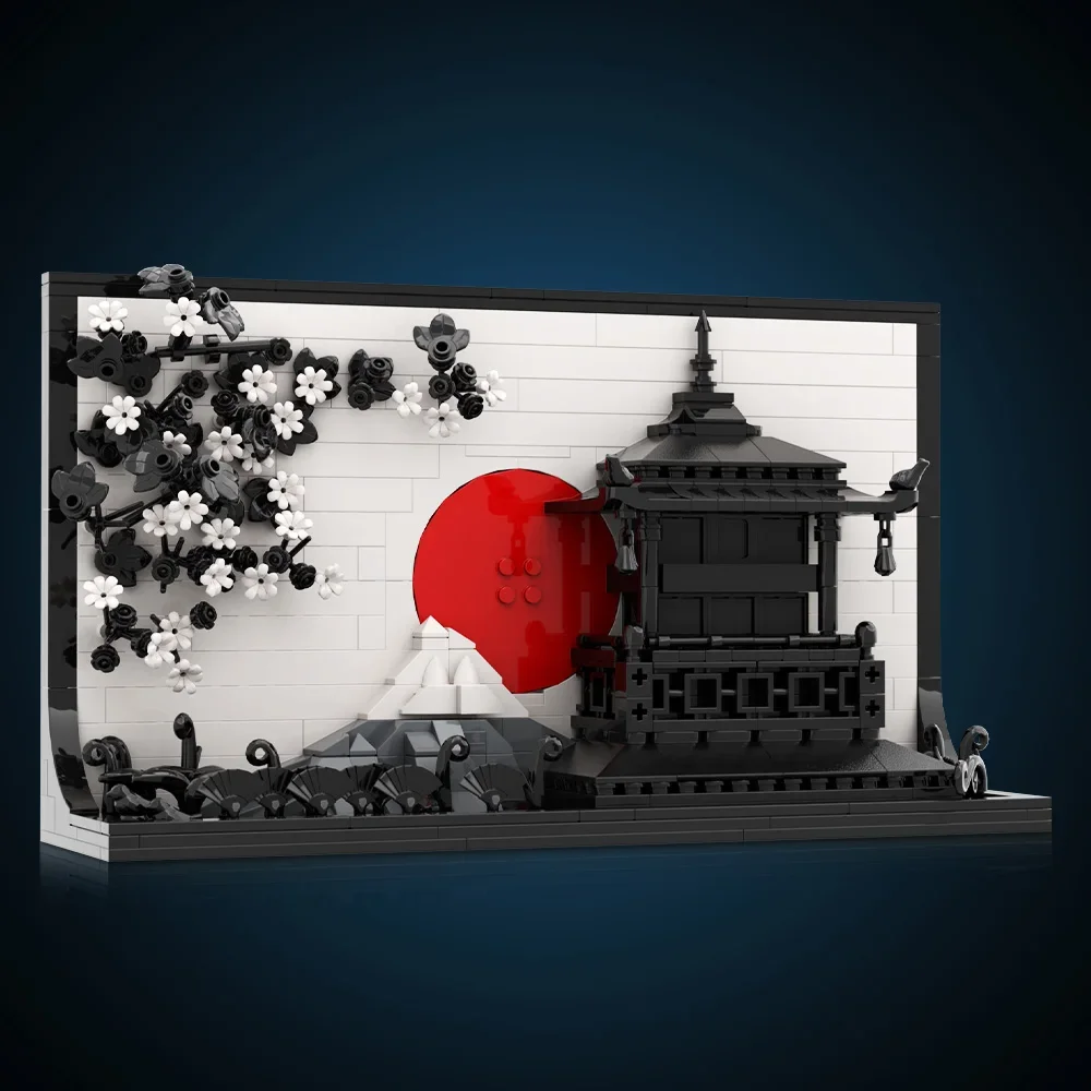 MOC Japanese Art 3D Paintings Bricks Model Japan City Street View 3D Sakura Art Photo Frame Building Blocks Assembly Toys Gifts