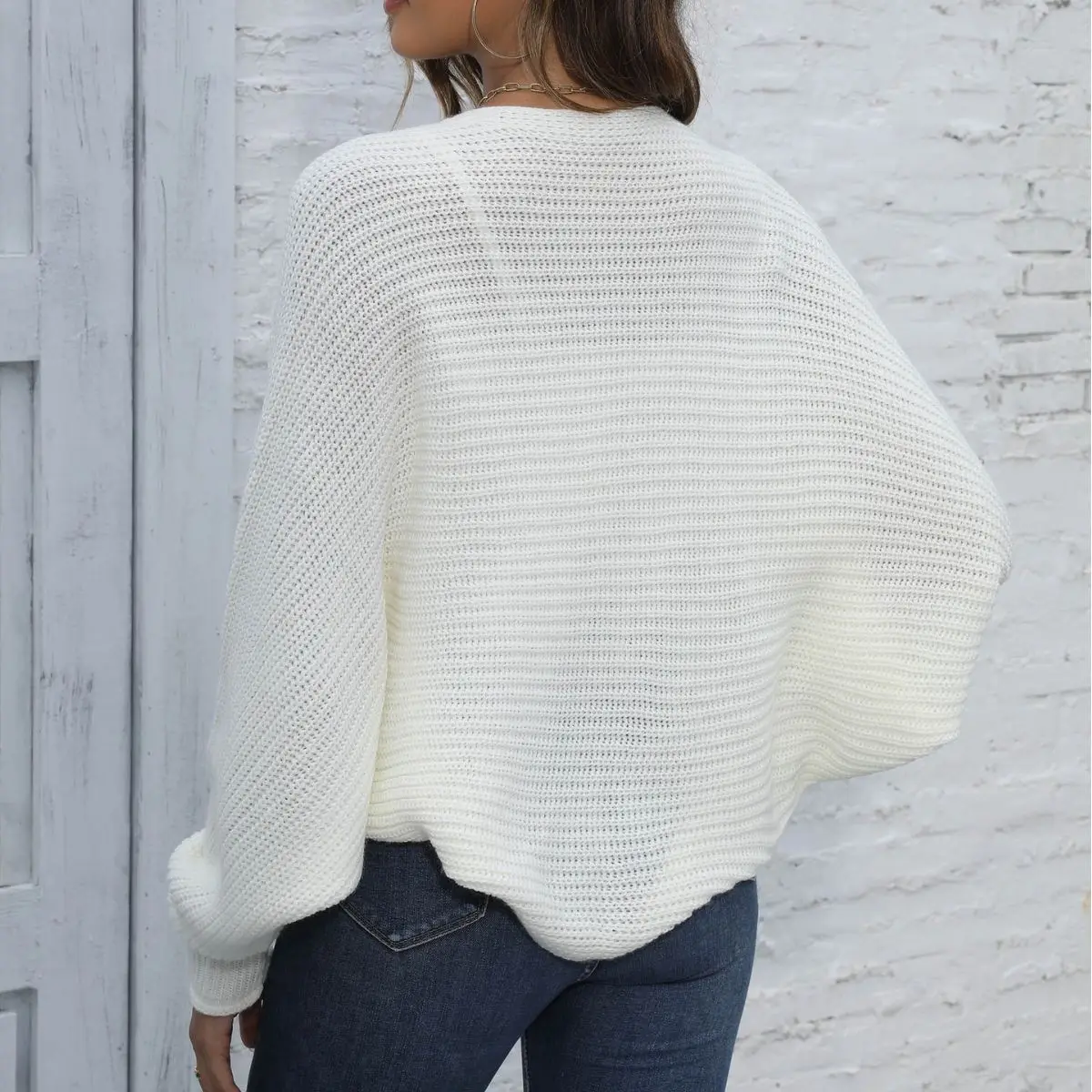 Women Autumn Spring Long Batwing Sleeve Knitted Sweater