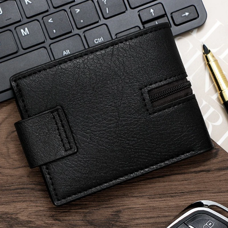 Men's Bifold Magnetic Wallet with Zippered Coin Pouch and Multiple Card Slots