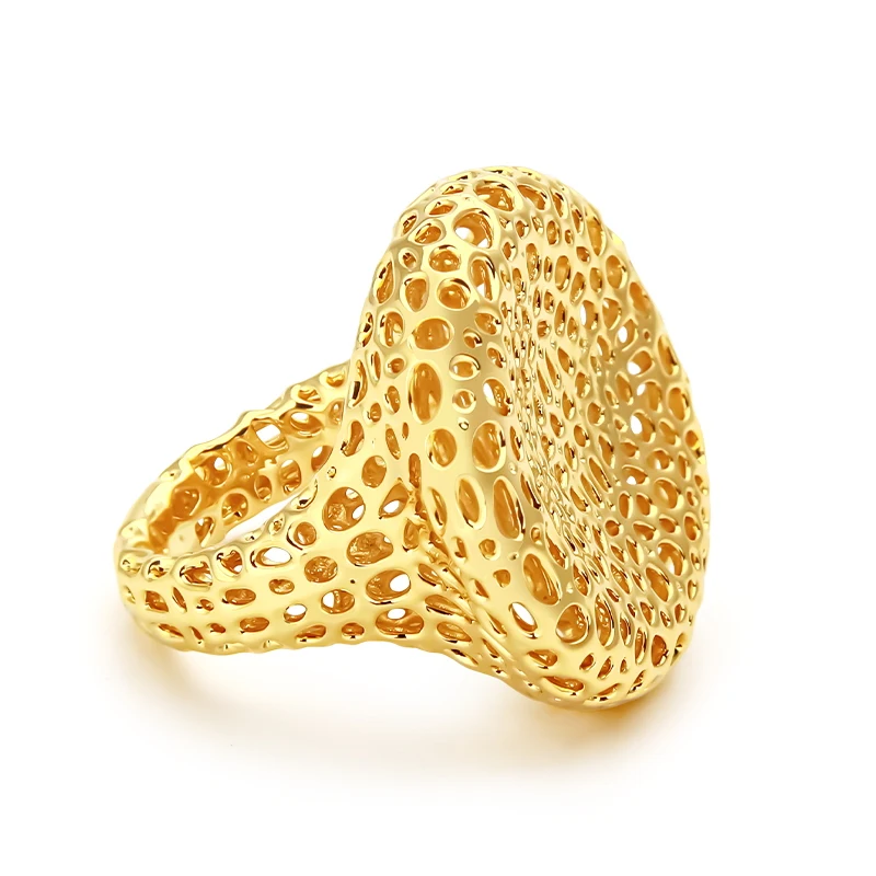 Rings Women's Brass Jewelry 18K Gold Plated Hollow Round for Engagement
