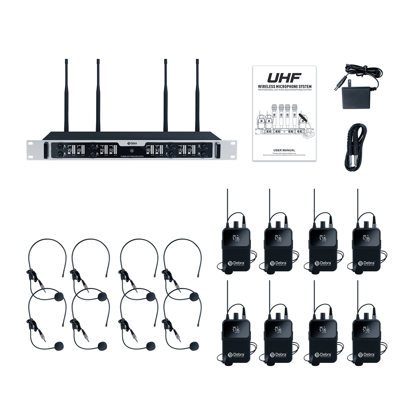 Debra DU8008 8-Channel Wireless Handheld Microphone System Handheld, Lavalier, a