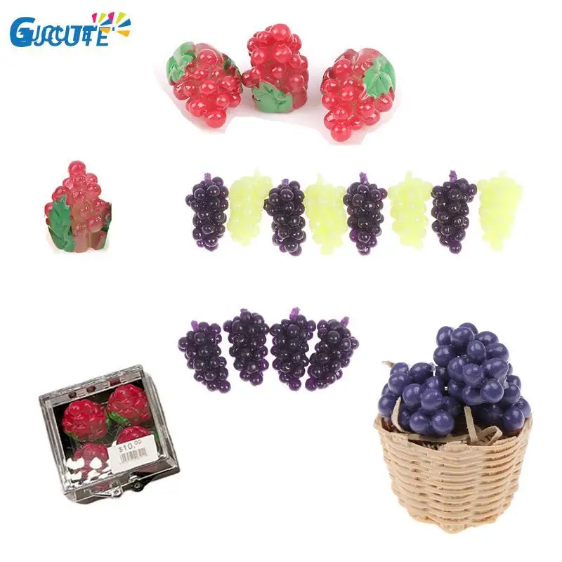 1/4/5/10Pcs Dollhouse Fruit Grape Orange Watermelon Banana Apple Mini Simulated Fruit TPR Soft/Resin Small Grape Miniature Props