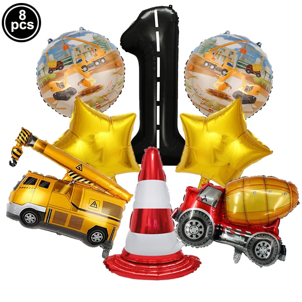 Construction Vehicle Foil Balloons Set for Boys Birthday Party Decorations