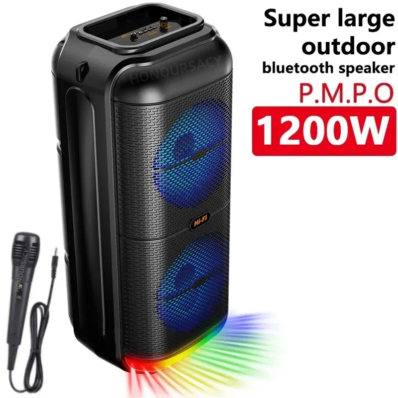 

Peak Power 1200W Super Large Outdoor Bluetooth Speaker 6 Inch Double Horn Subwoofer Portable Wireless Column Bass Sound with Mic