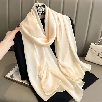 Sciarpa di seta solida di marca di lusso donna sciarpe morbide di qualità di moda scialli femminili Foulard Bandana copricostume da spiaggia avvolge 1