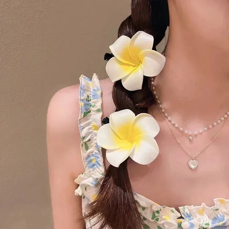 3PCS Cute Plumeria Flower Hair Clip For Women Hairpins Girls Side Bangs Clips Flower Barrette Hawaiian Party Bag Hat Accessories