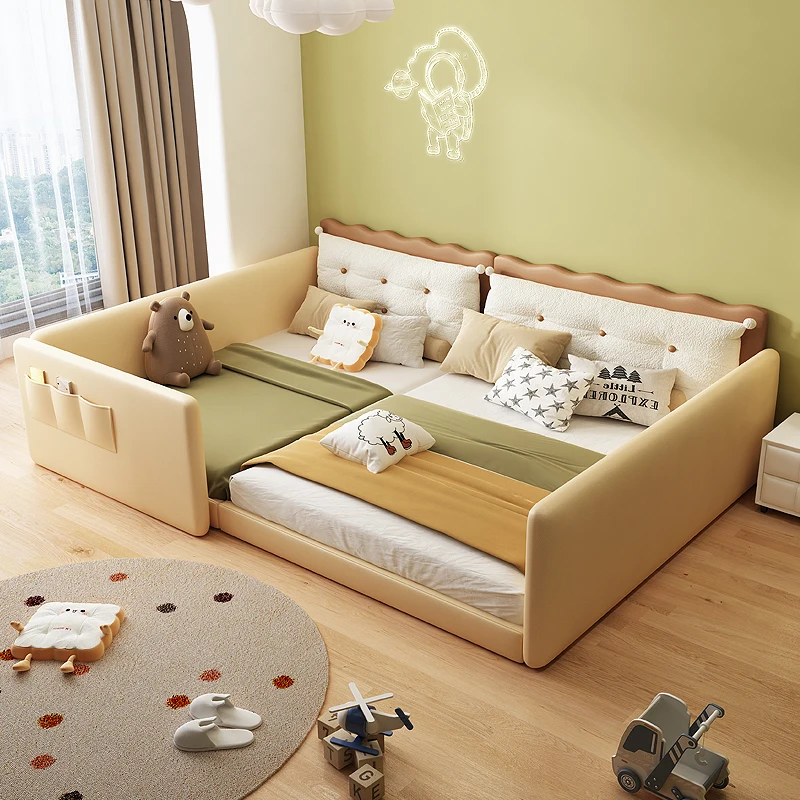 

Splicing Parent-Child Bed a Four-Mouth Tatami Fabric Bed Modern Minimalist Non-Disturbing Master Bedroom Oversized 3 M Bed