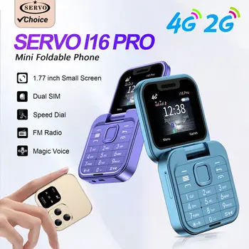 SERVO Mini Flip Mobile Phone 4G/2G Cellular 1.77" Diaplay Speed Dial Flashlight Recorder FM Radio Dual SIM Foldable Cellphones