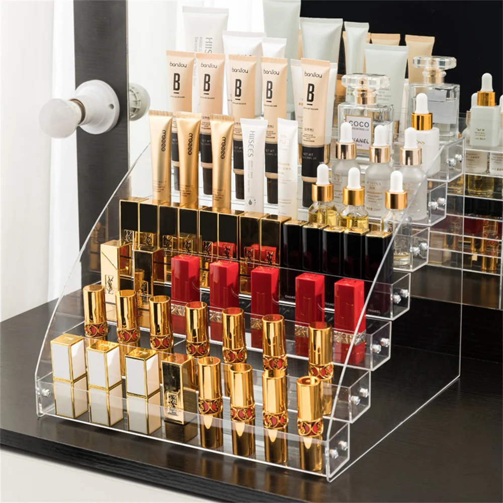 Acrylic Nail Polish Display Rack Multi-Layer Plastic Transparent Jewelry Storage Box Lipstick Cosmetic Shelf Sunglass Organizer 3 4 5 layers acrylic jewelry storage box makeup rack bracelet earring display stand plastic organizer holder display showcase