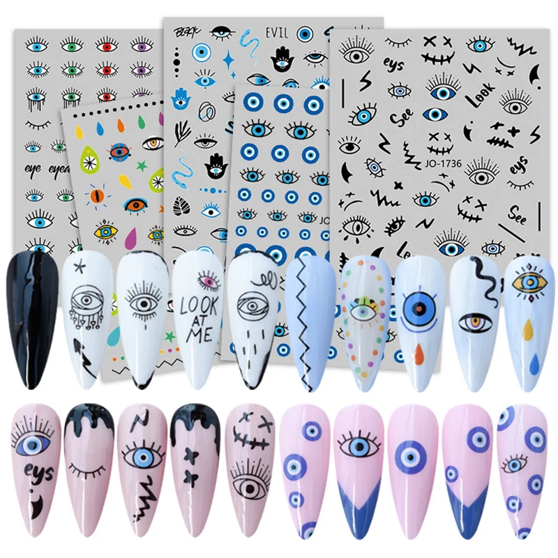 

1 pcs Blue Black Turkey Evil Eyes Series 3D Nail Stickers Abstract Nail Sliders Charming Sticker Nail DIY Manicure Foil Decals