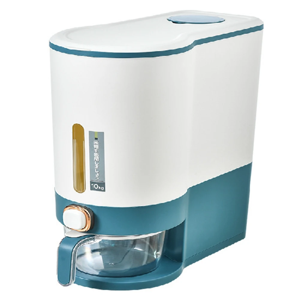 

10Kg Press Automatic Rice Bucket Moisture-Proof Sealed Tank Rice Tank Kitchen Rice Storage Box Blue