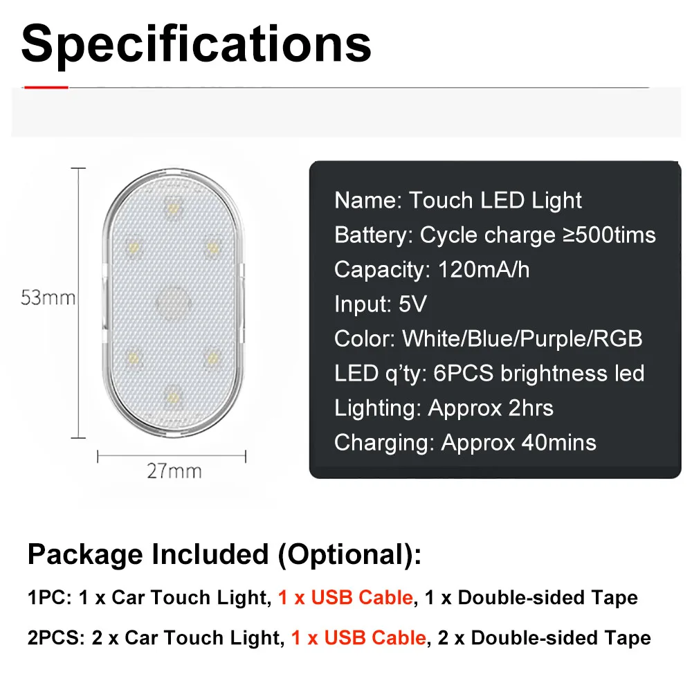 Auto USB-Beleuchtung - 6pcs Auto Innenraum Atmosphäre Licht Mini Wireless  USB Universal LED-Licht - Mehrere Farben