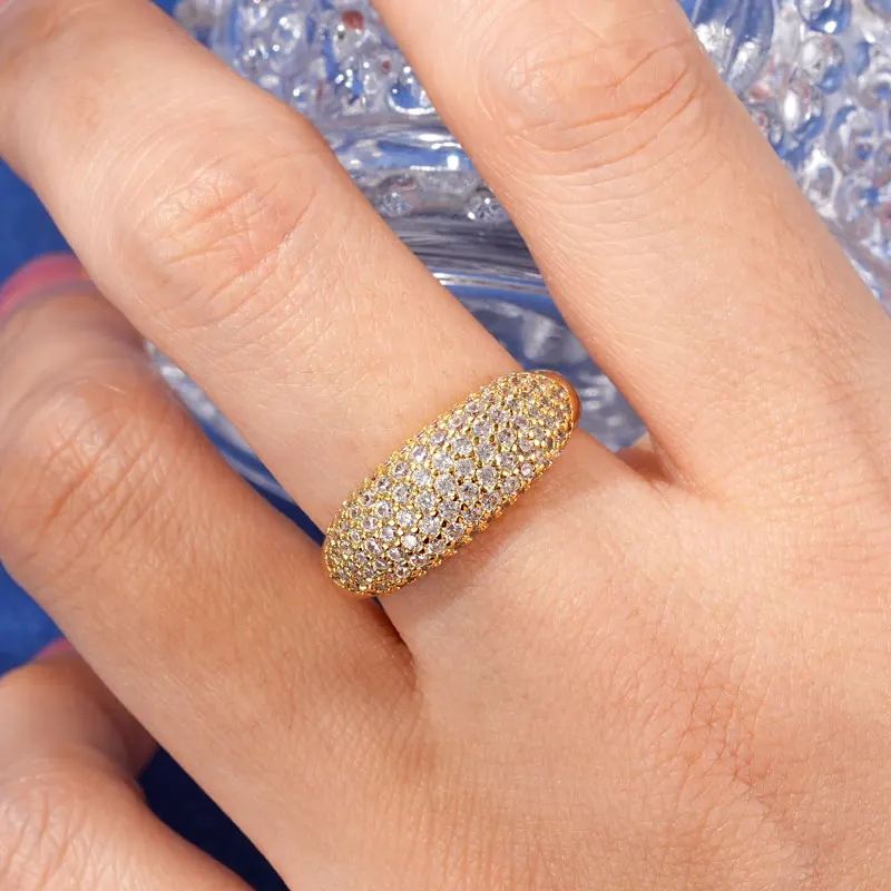 Rrjzz Rundschliff CZ Simulierter Diamant Pave Ring 14K vergoldet Vintage Eternity Ring für Damen Herren Party Alltag Schmuck Geschenke – Detail 20