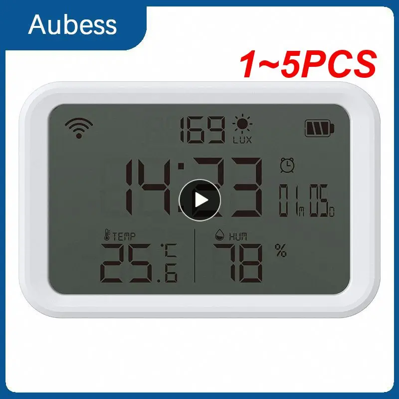 

1~5PCS Tuya Wifi Smart Temperature And Humidity Sensor Lux Light Detector Indoor Hygrometer Thermometer LCD Screen Works With
