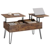 Table basse WOLTU à double plateau relevable, table de canapé réglable en hauteur, table de salon coulissante avec rangement dissimulé séparé 5