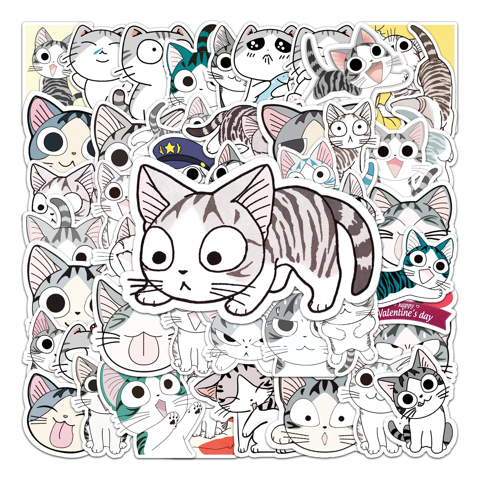 

53Pcs Cartoon Cheese Cat Series Graffiti Stickers Suitable for Laptop Helmets Desktop Decoration DIY Stickers Toys Wholesale