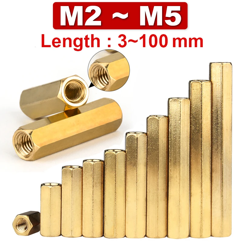 M3 M4 M5 M6 Brass Hex Studs Support Spacer Hollow Thread Pillar Female-Female 