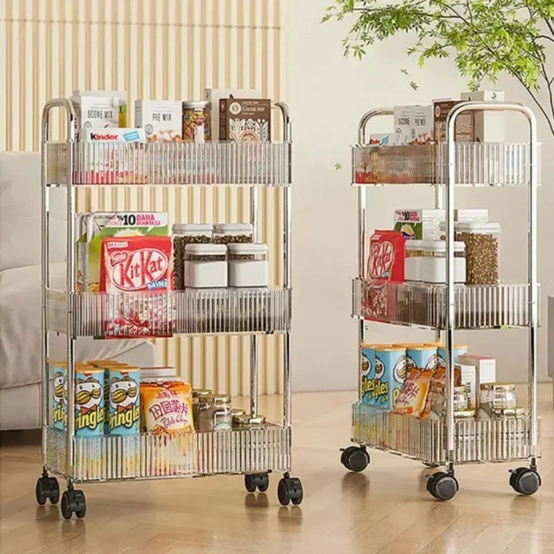 2/3 Tiers Rolling Cart Storage Shelf Transparent Acrylic Trolley Mobile Shelf with Wheel Multi-Layers Storage Rack storage rack,rolling storage cart
