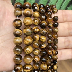 Natural Black Volcanic Lava Stone Round Beads for DIY Jewelry and Bracelet Making - Bulk Wholesale, 15'' Strand, Multiple Sizes Available (Tiger Eye)