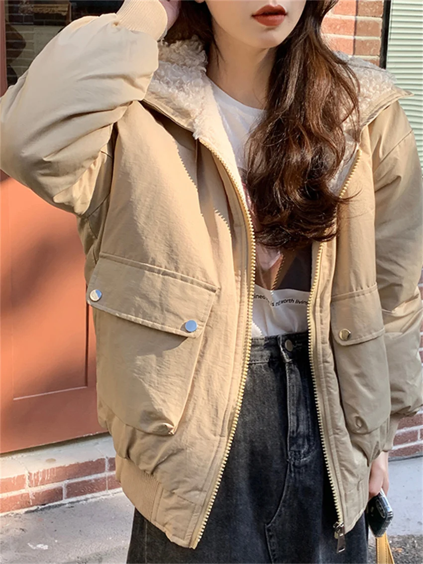 

Alien Kitty Winter Parkas Women Coats Warm New Lamb Wool Gentle Plush Office Lady Casual Slim Streetwear Loose Solid Jackets
