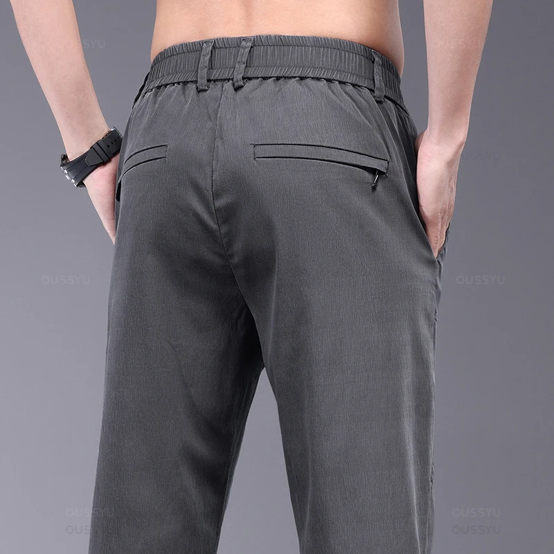 Brand Clothing Spring Summer Thin Stretch Lyocell Fabric Men's Casual Pants Slim Elastic Waist Business Trousers Male men trousers