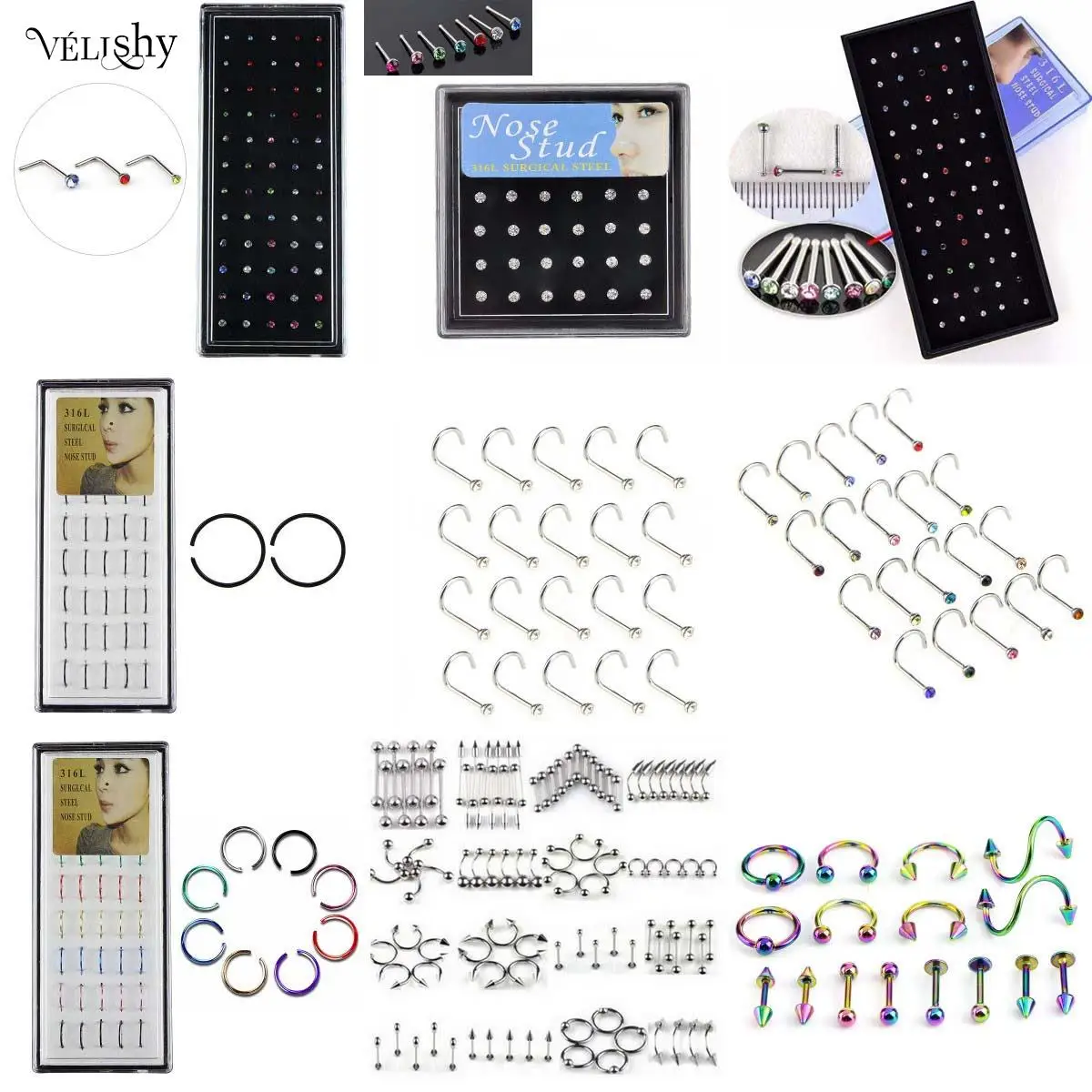 40/60pcs/set Stainless Steel Open Circle Nose Ring Piercing Body Jewelry Part Hoop Nostril Tragus | Украшения и аксессуары