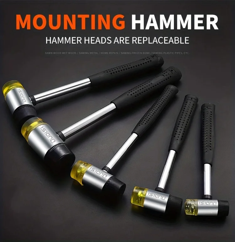 1pc rubber hammer, equipped with wood ring mandrel sizer for repair and adjustment, rubber installation hammer, percussion hamm