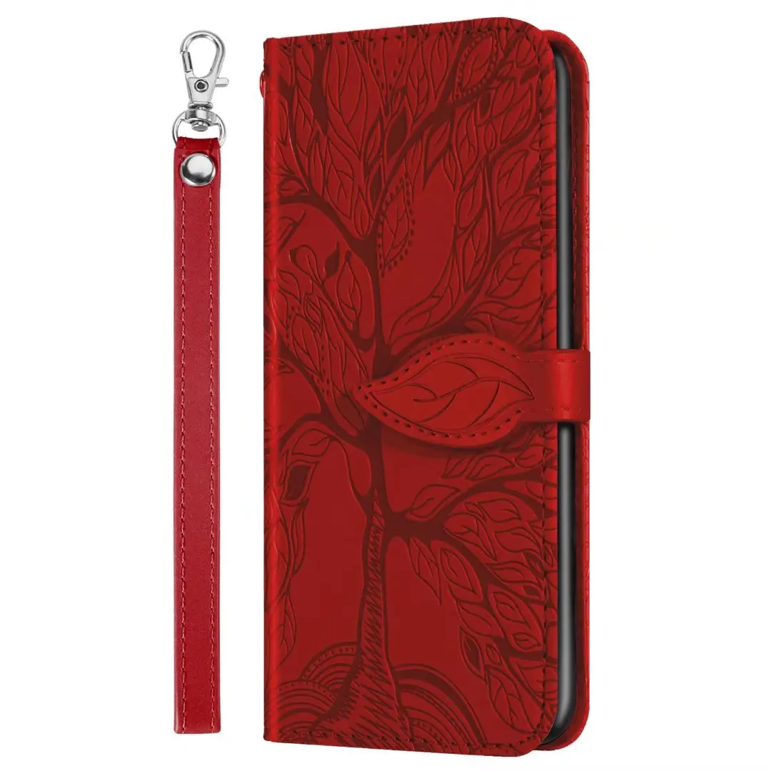 Embossed Tree Leather Phone Wallet Case - Premium Flip Cover