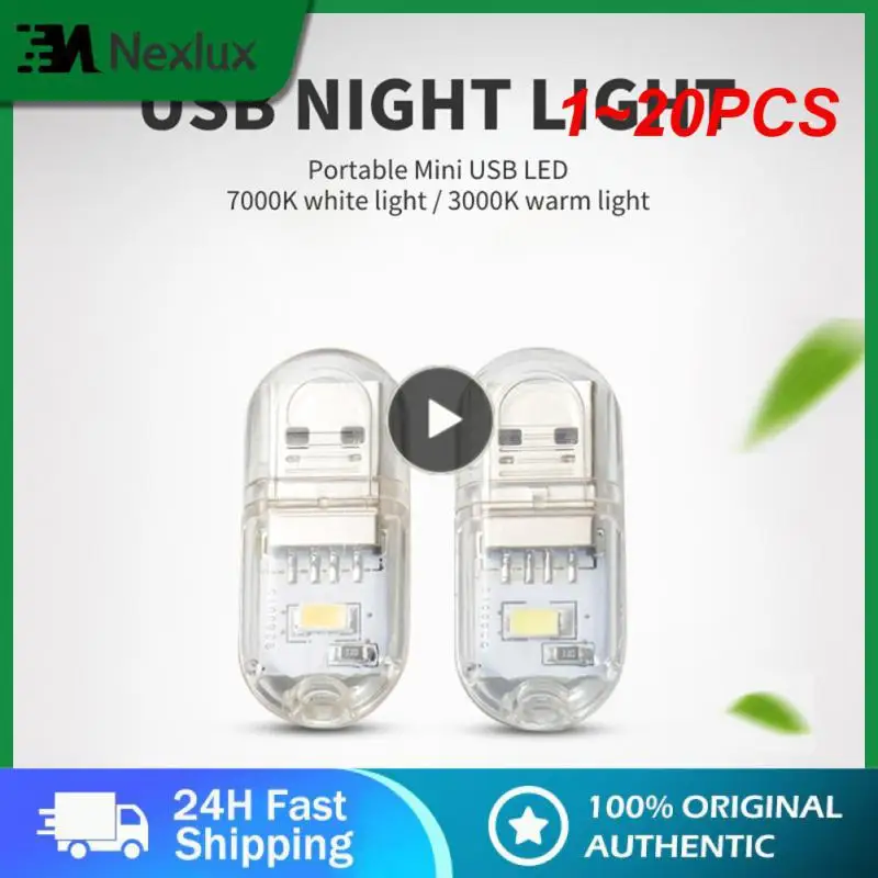 

1~20PCS Mini Portable Led Usb Light 24LEDS Book Light Reading Night Light Warm White 5V Power 3000K-7000K For PC Mobile