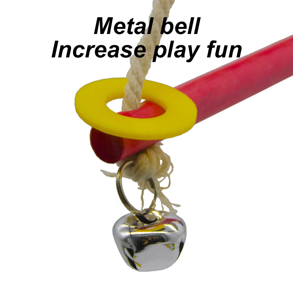 1pc Random Color Wood Parrot Swing Toy with Bell Triangular Perch Stand Hanging Chew Toy for Pet Bird Parrot Cage Decor Supplies