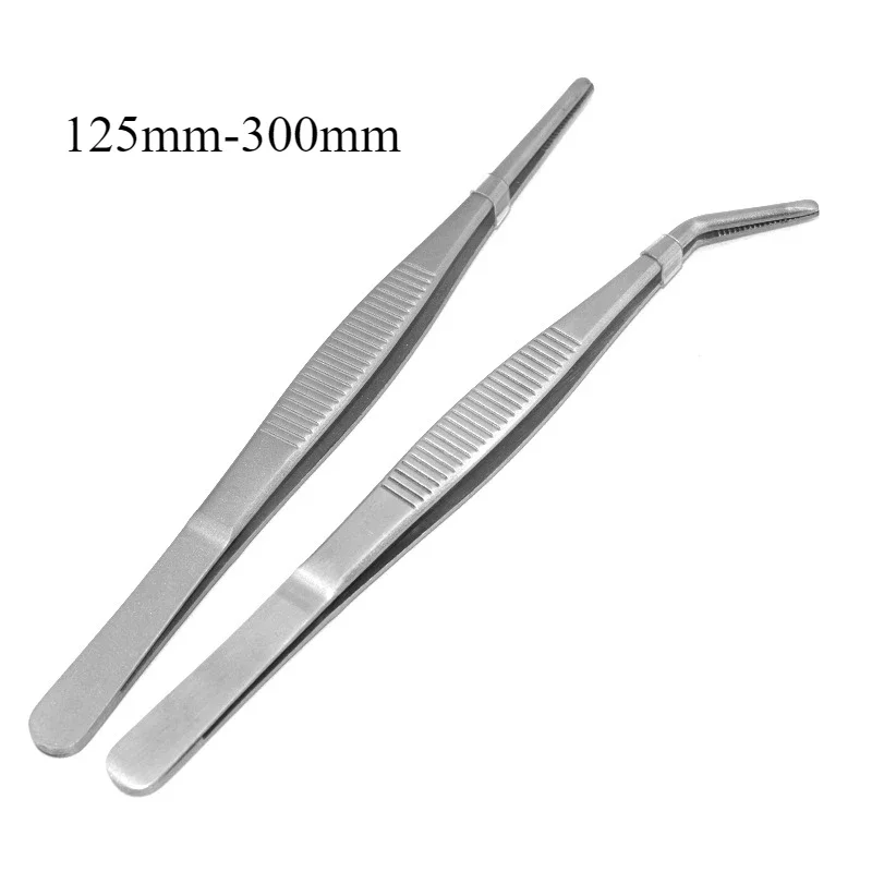 Precision Tweezers 430Stainless Multifuctional Steel Elbow Tweezers Aquarium Clip Long Tongs Medical Tweezers Forceps Pet Feeding Tools Non-slip