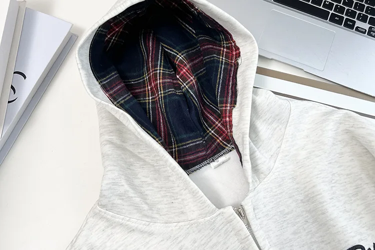 XXXXL Fashion Plus Size Women's Hoodies Casual Loose Plaid Inner Patchwork Hooded Sweatshirt Jacket