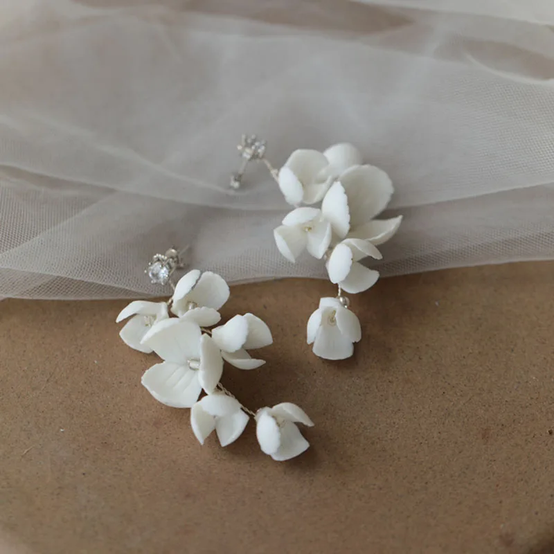 SLBRIDAL Handmade Crystal Rhinestone Ceramic Flower Wedding Headband Hair Comb Earring Set Bridal Hair Accessories Women Jewelry