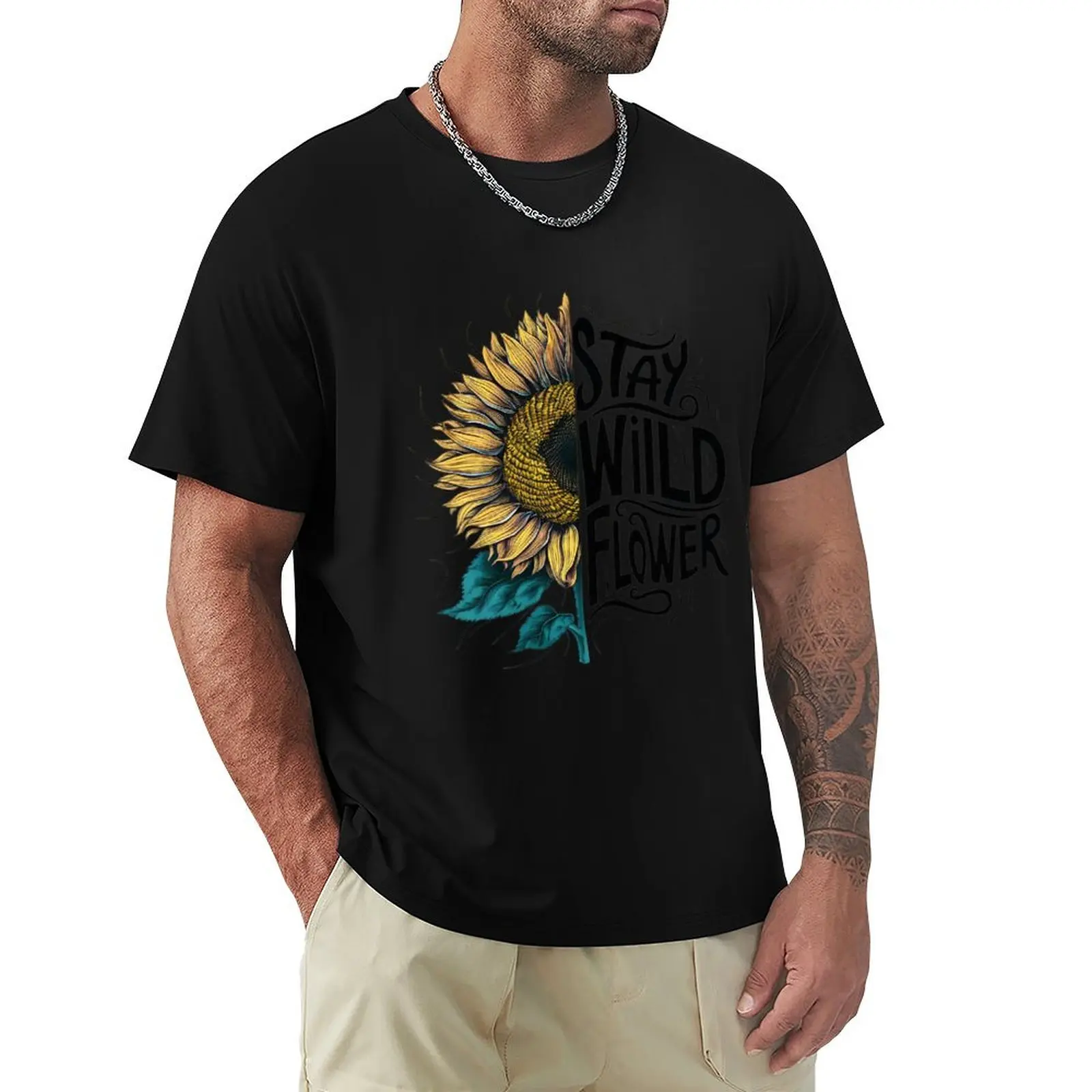

stay wild sunflower T-Shirt baggy shirts cheap stuff mens designer clothes