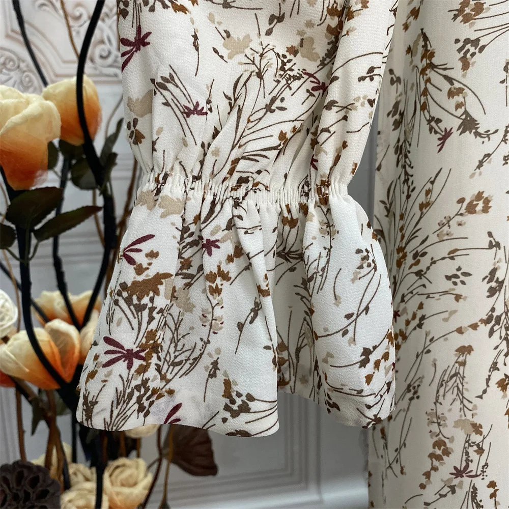 Muslim Print Flared Sleeve Lined Chiffon Hijab Dress Abaya Dubai Islamic Clothing African Long Dresses for Women Vestidos Largos