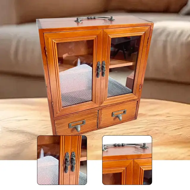 ตู้เก็บของแบบวินเทจย้อนยุคสำหรับจัดระเบียบโต๊ะทำงาน ตู้โชว์ ตู้เก็บของสำหรับน้ำหอม ถ้วยชา โต๊ะเครื่องแป้ง และสำนักงาน 2