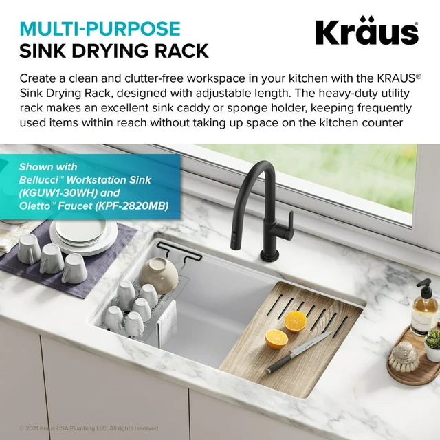 KRAUS Multipurpose Workstation Sink Roll-Up Dish Drying Rack in Green 